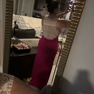 Elegant Pink Lace Back Dress